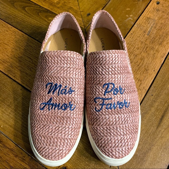 Lucky Brand Shoes - [Lucky Brand] Pink Embroidered Woven Flat Sneaker